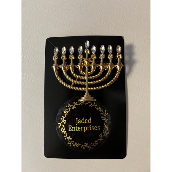 Sparkling Menorah Gold Rhinestone Brooch - Elegant Rhinestone Pin - Picture 3 of 6